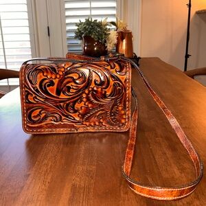 Patricia Nash Tuscan Leather Crossbody Bag - Bare Square Flap Tooled RARE